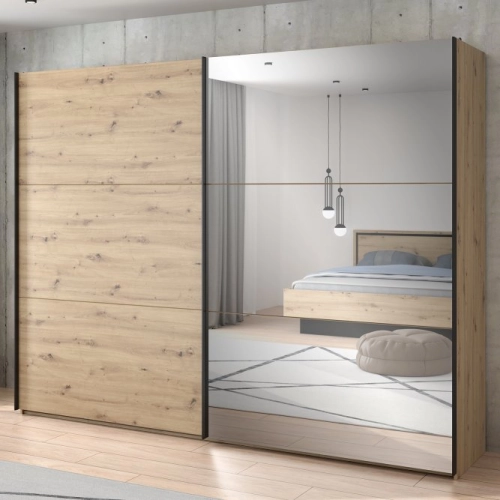 Szafa przesuwna z lustrem 270 cm Dąb Artisan